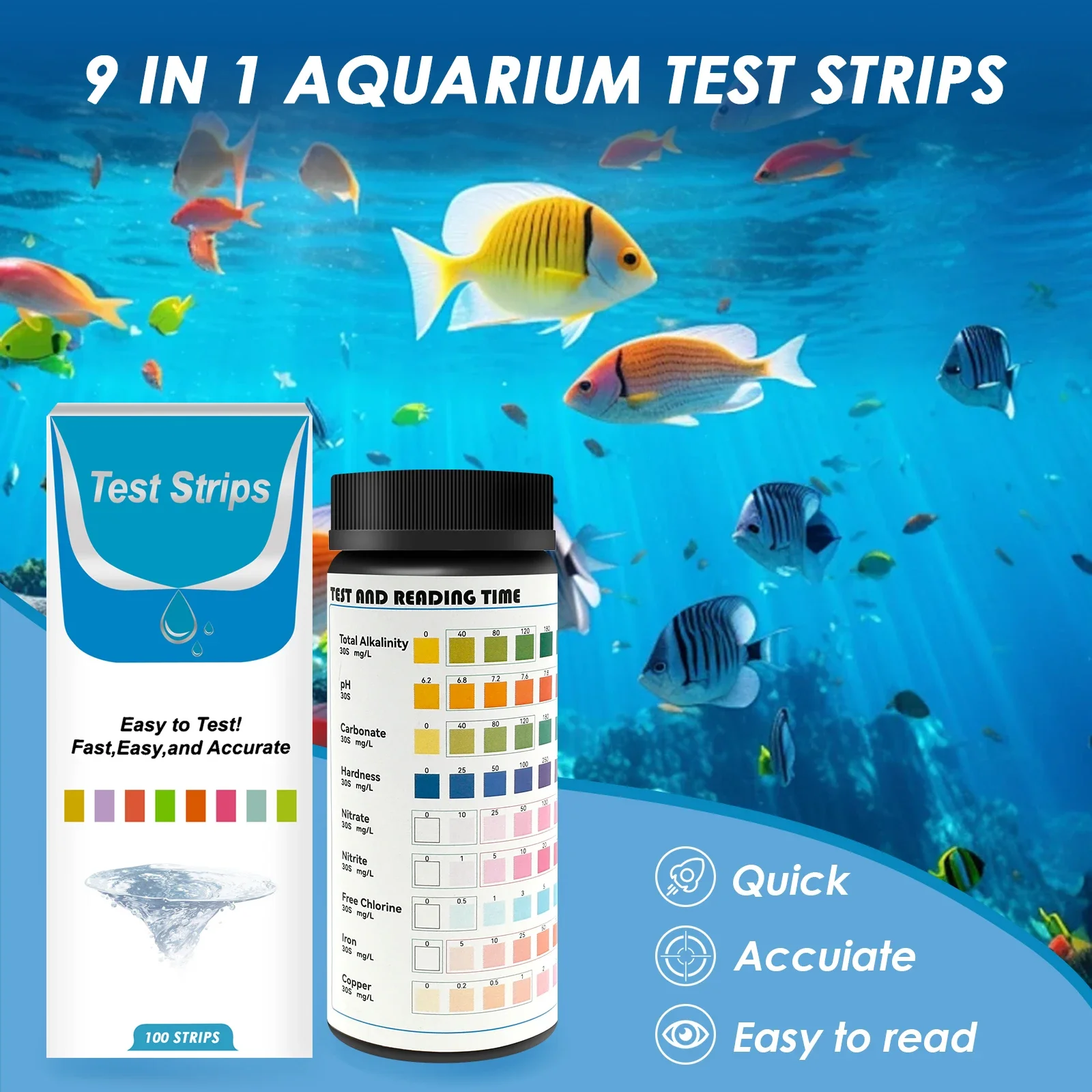 Marine Aquarium Water Test Kit - 100 pezzi 9-IN-1 test per acquario